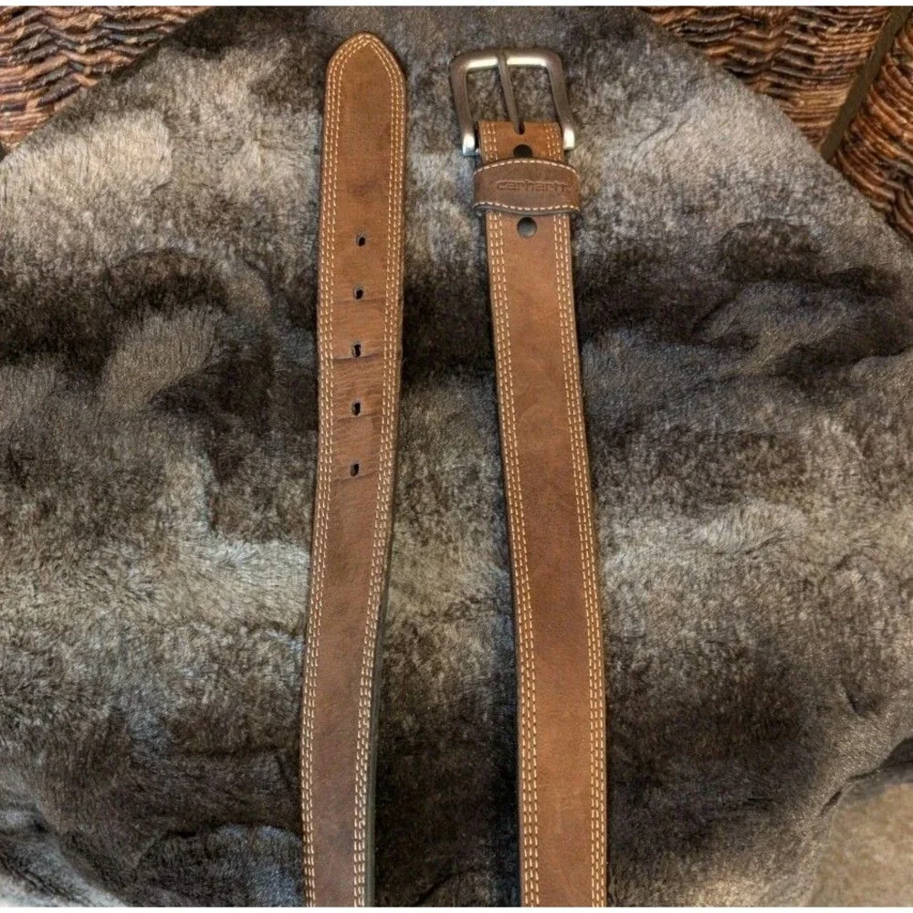 Carhartt Leather Belt Men's 42 Brown Silver Buckle Office Boho Casual Western